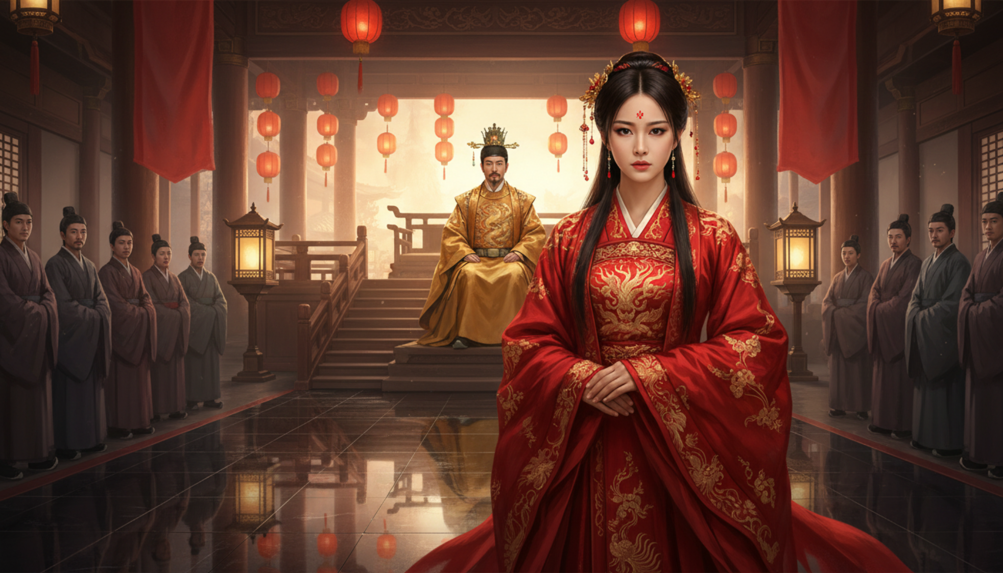 Lin Yue standing in an imperial hall